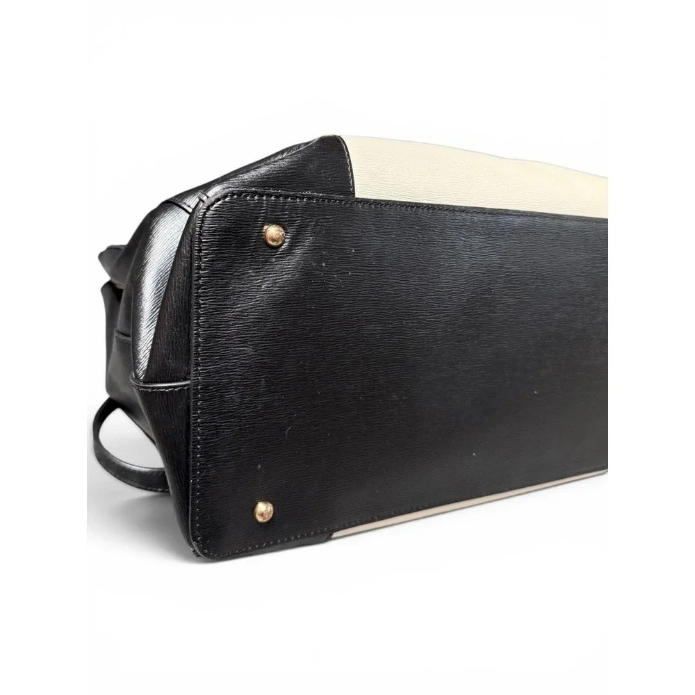 Lauren Ralph Lauren Tote Bag Black Cream Colorblock Leather Work Bag Dustbag